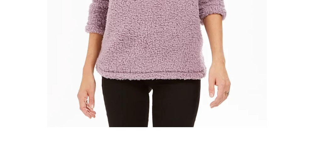 Suéter feminino estilo &amp; co sherpa gola alta roxo tamanho extra grande