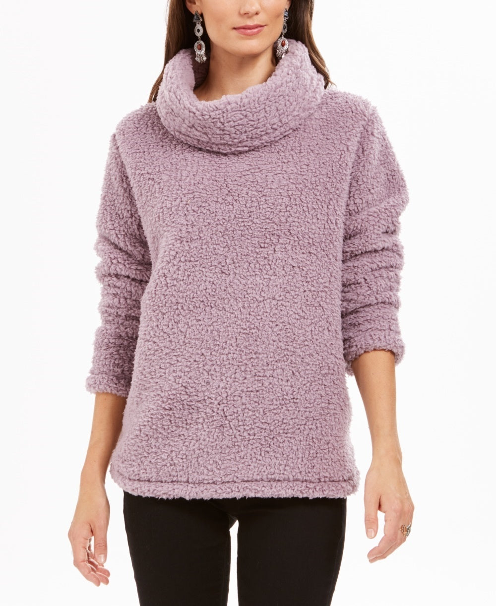 Suéter feminino Sherpa com gola alta, roxo, tamanho XX-G, da Style &amp; Co