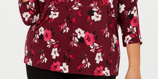 Blusa feminina Alfani Plus Size estampada 3-4 mangas tamanho 0X vermelha