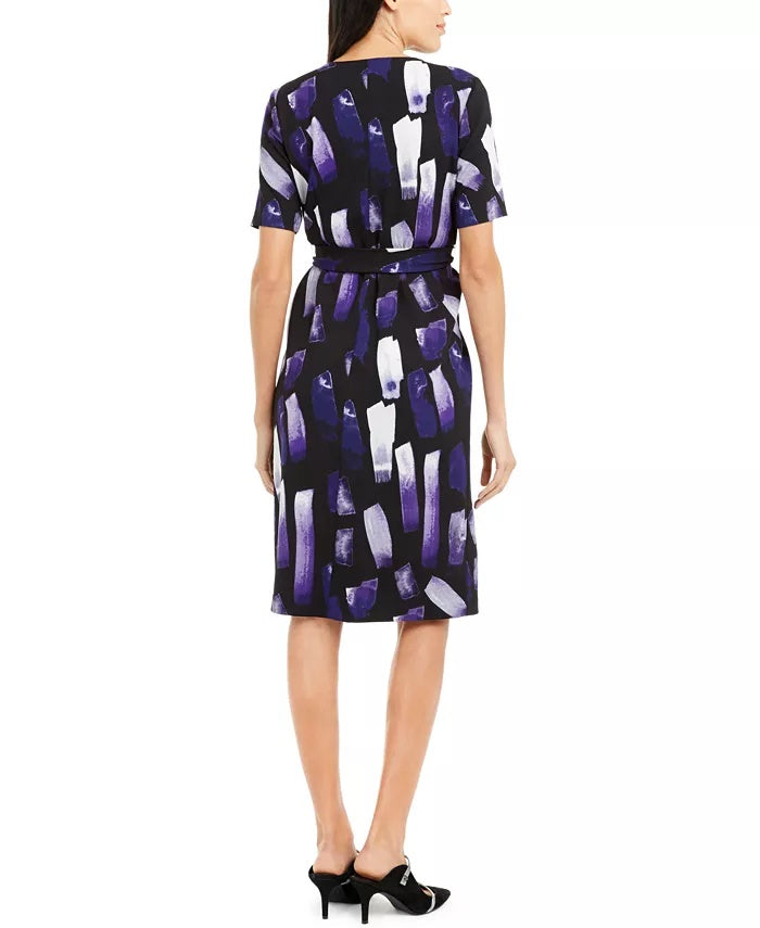 Vestido feminino Alfani estampado com amarração na cintura, roxo, tamanho médio