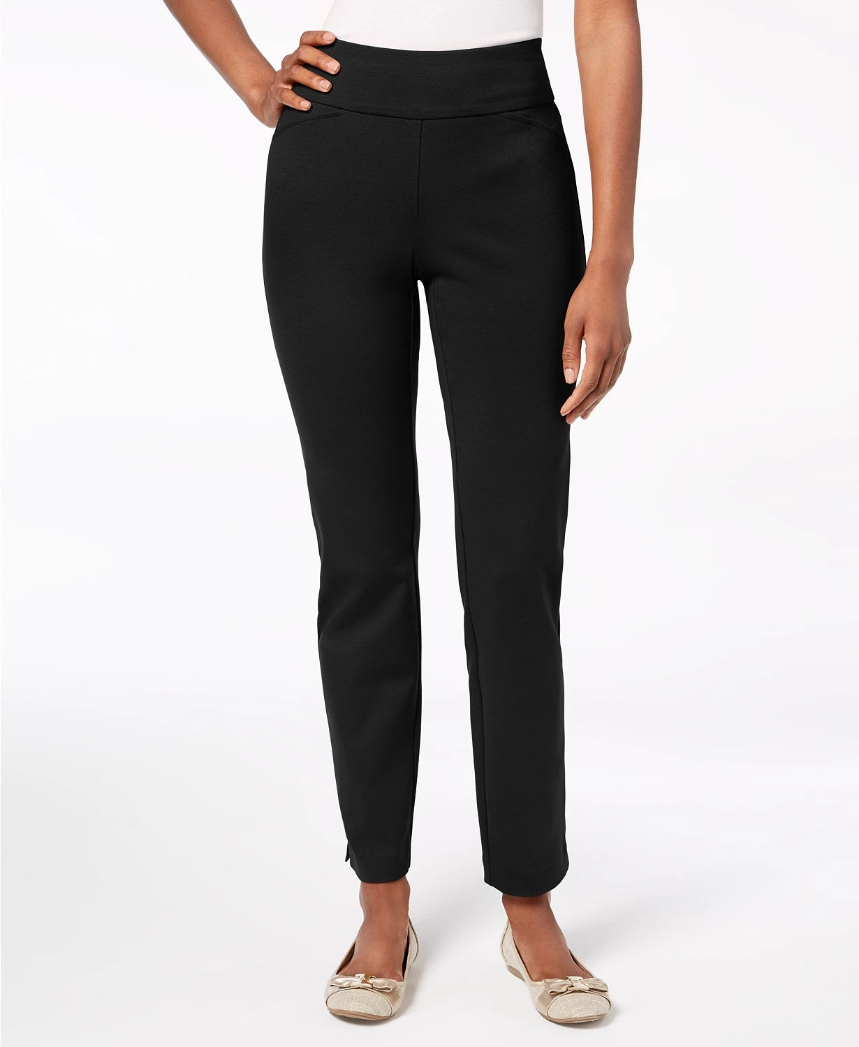 Calça feminina Charter Club Pull On Ponte Knit, cor carvão, tamanho 16, pequena