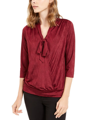 Alfani Women's Tie-Neck Surplice Top Wine Size X-Large