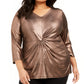 Top feminino Alfani Plus Size com torção frontal metálica marrom, tamanho 3X