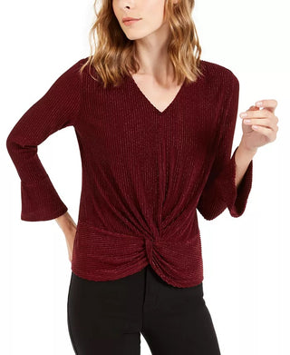 Blusa feminina Alfani listrada com bainha torcida metálica, tamanho vinho, médio