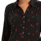 Camisa polo feminina Charter Club com estampa de manga 3/4, preta, tamanho X-S