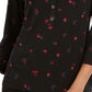 Camisa polo feminina Charter Club com estampa de manga 3/4, preta, tamanho X-S