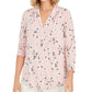 Top feminino estampado com decote em V, rosa, tamanho médio, Charter Club