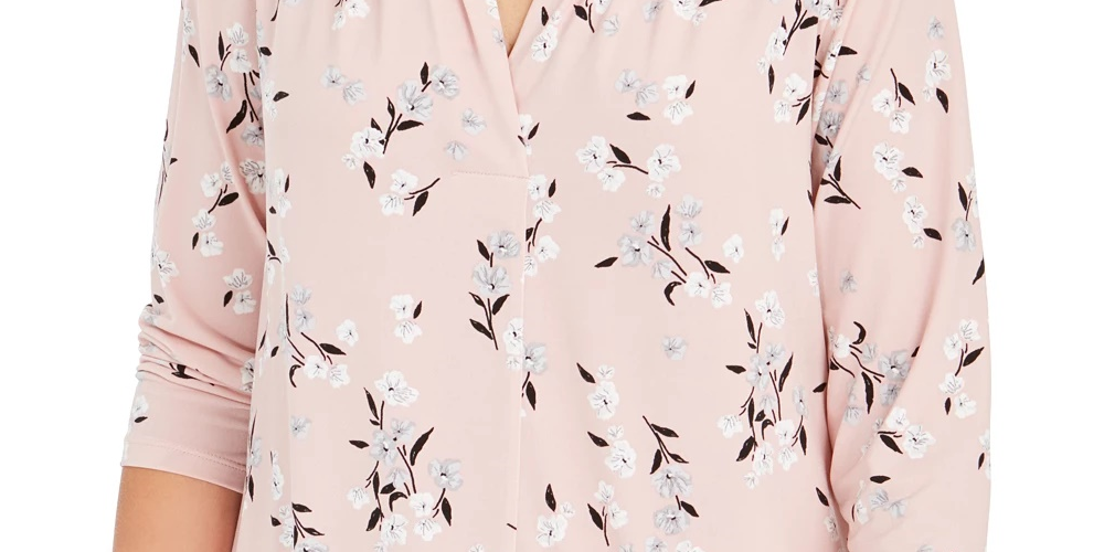 Top feminino estampado com decote em V, rosa, tamanho médio, Charter Club