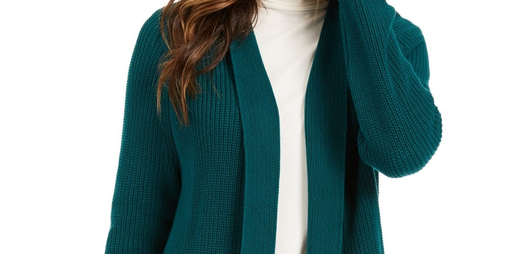 Cardigan feminino de algodão com abertura frontal, verde escuro, tamanho extragrande, Charter Club