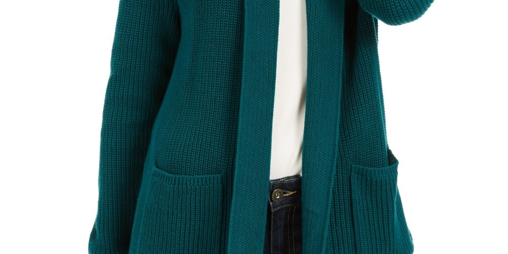 Cardigan feminino de algodão com abertura frontal, verde escuro, tamanho extragrande, Charter Club
