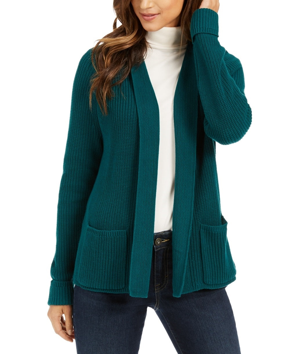 Cardigan feminino de algodão com frente aberta, tamanho XX-G, verde, Charter Club