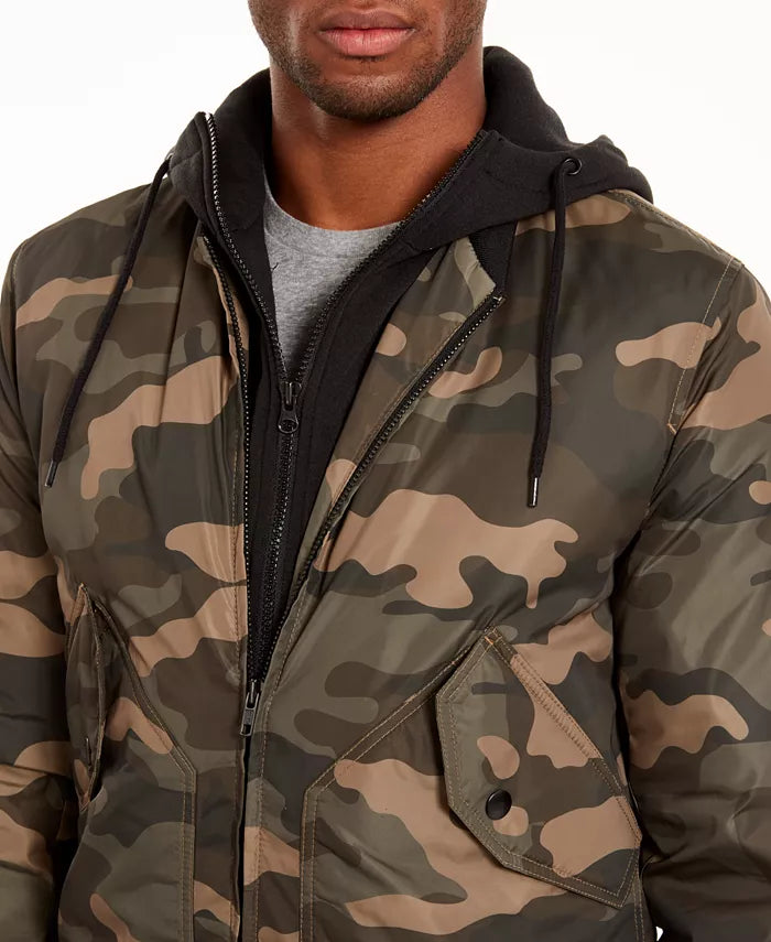 Jaqueta bomber camuflada Cortez masculina American Rag, verde, tamanho grande