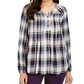 Blusa xadrez feminina estilo &amp; co, gola dividida, tamanho uva, pequeno