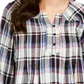 Blusa xadrez feminina estilo &amp; co, gola dividida, tamanho uva, pequeno