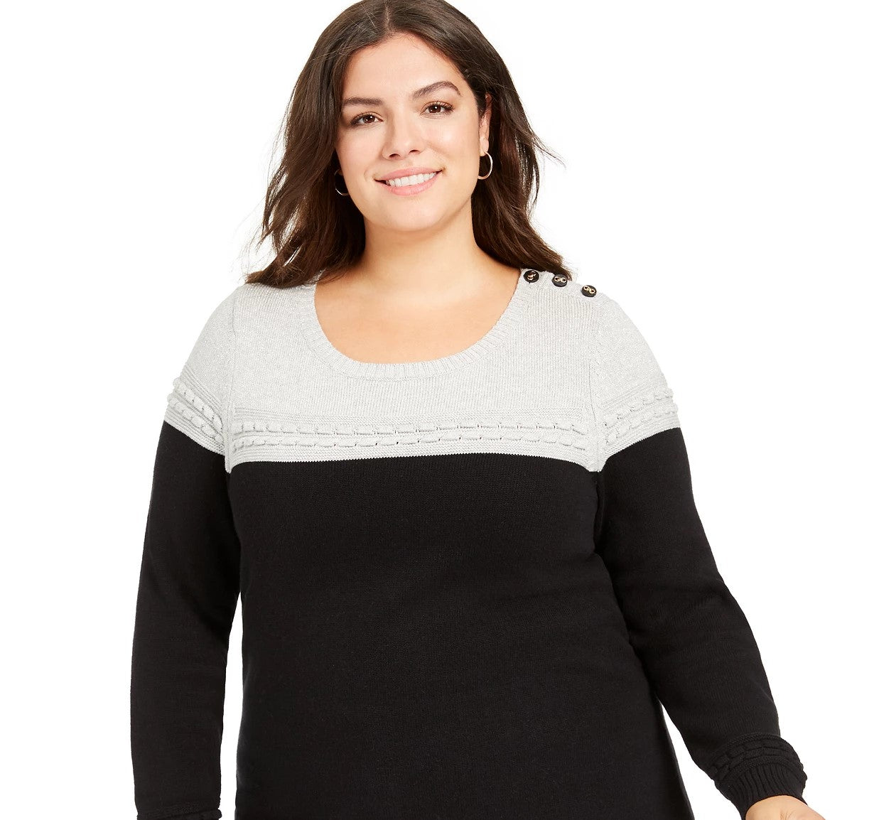 Suéter feminino plus size metálico bicolor Charter Club cinza tamanho 0X