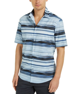 Camisa listrada masculina Alfani Classic Fit, azul marinho, tamanho pequeno