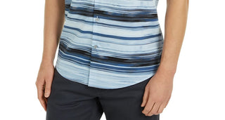 Camisa listrada masculina Alfani Classic Fit, azul marinho, tamanho pequeno