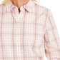 Camisa xadrez de algodão feminina Charter Club com botões, rosa, tamanho pequeno, pequeno a médio