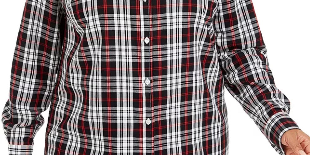 Camisa xadrez de algodão Ilanna feminina Charter Club, preta, tamanho 3X