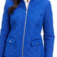Jaqueta feminina acolchoada com gola mandarim Charter Club, azul, tamanho X-S