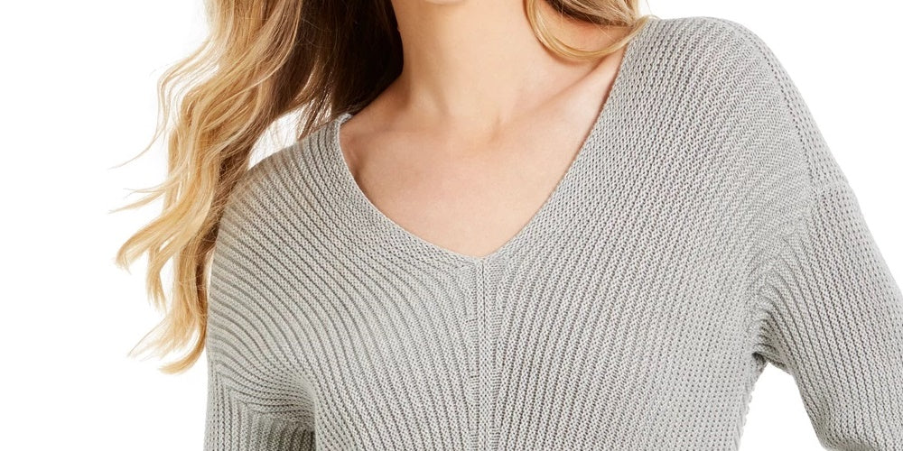 Suéter feminino Charter Club de algodão texturizado com decote em V, cinza, tamanho XX-G