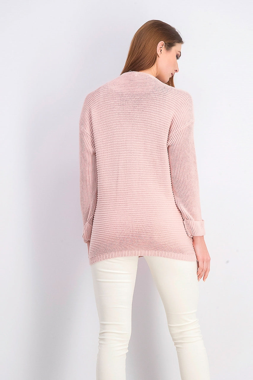 Suéter feminino de algodão texturizado com decote em V, tamanho médio, rosa, Charter Club