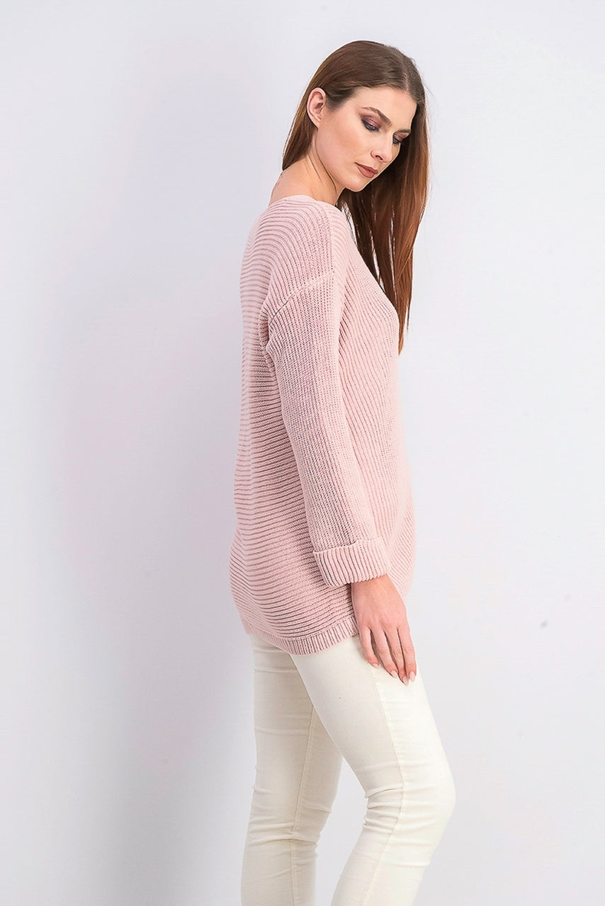 Suéter feminino de algodão texturizado com decote em V, tamanho médio, rosa, Charter Club