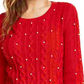 Suéter feminino de tricô com imitação de pérolas Maison Jules, vermelho, tamanho extragrande