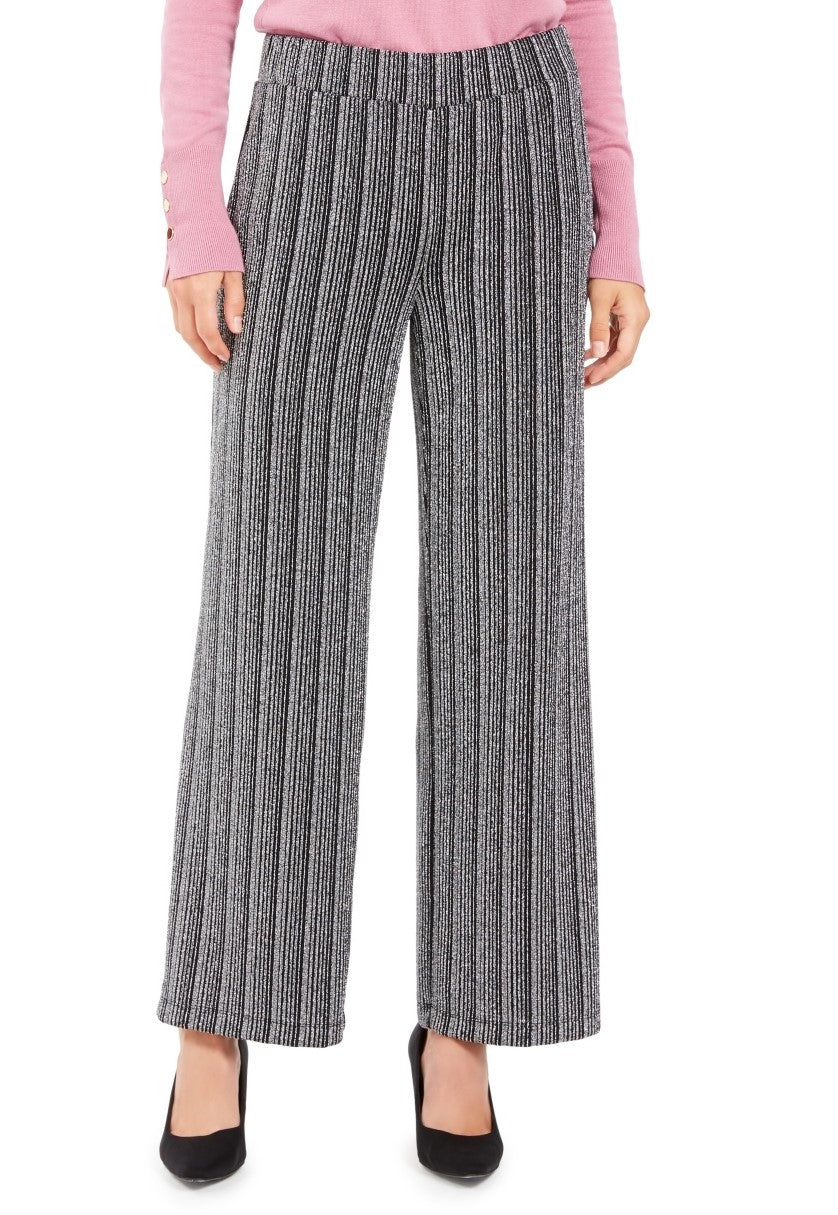 Calça feminina metálica de perna larga JM Collection, preta, tamanho pequeno XL