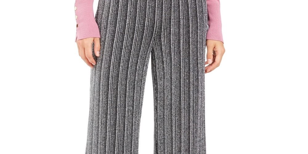 Calça feminina metálica de perna larga JM Collection, preta, tamanho pequeno XL