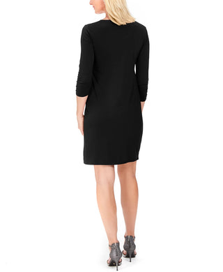 Vestido tubinho com decote em V e decote em V feminino JM Collection, preto, tamanho P