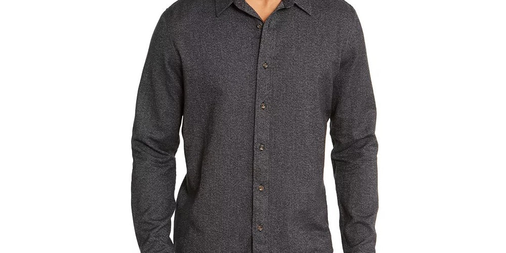 Camisa masculina American Rag Regular Fit de sarja escovada com botões, preta, tamanho X-S