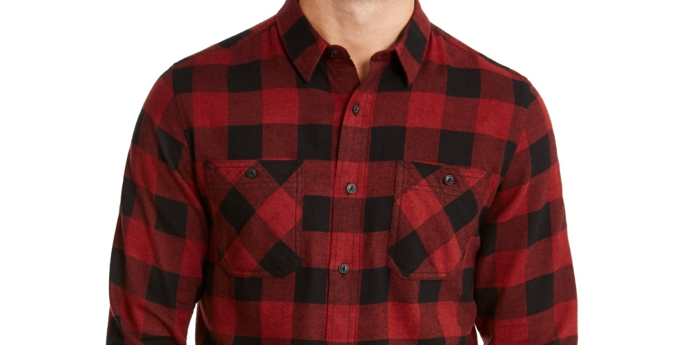 Camisa masculina American Rag grande Austin Check manga comprida vermelha tamanho grande