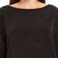 JM Collection Top Feminino Metálico com Manga Dividida e Fio Preto Tamanho P