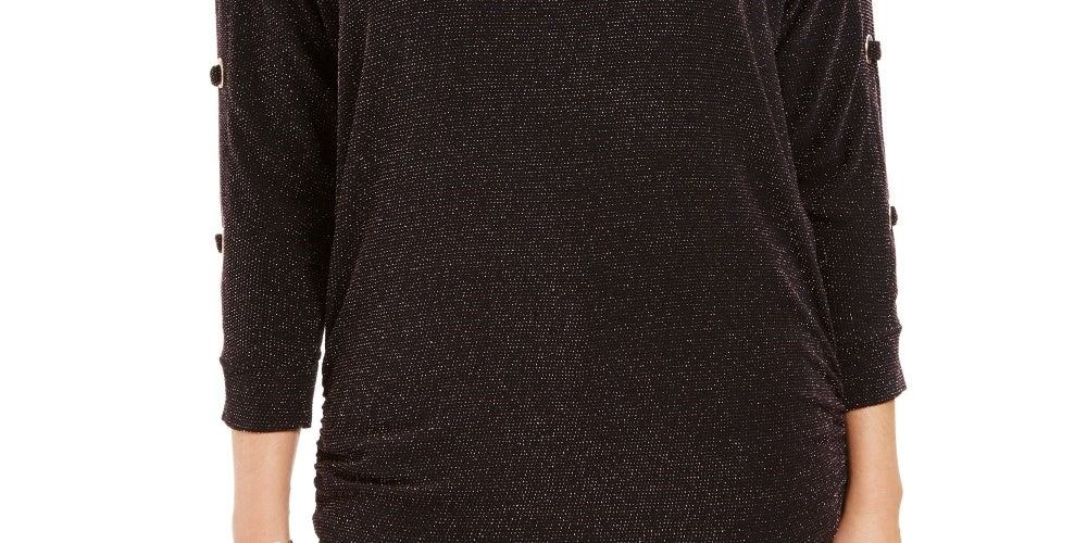 JM Collection Top Feminino Metálico com Manga Dividida e Fio Preto Tamanho P