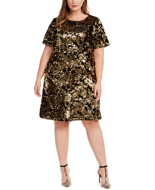 Vestido feminino plus size com lantejoulas e dois tons da INC International Concepts, dourado, tamanho 0X