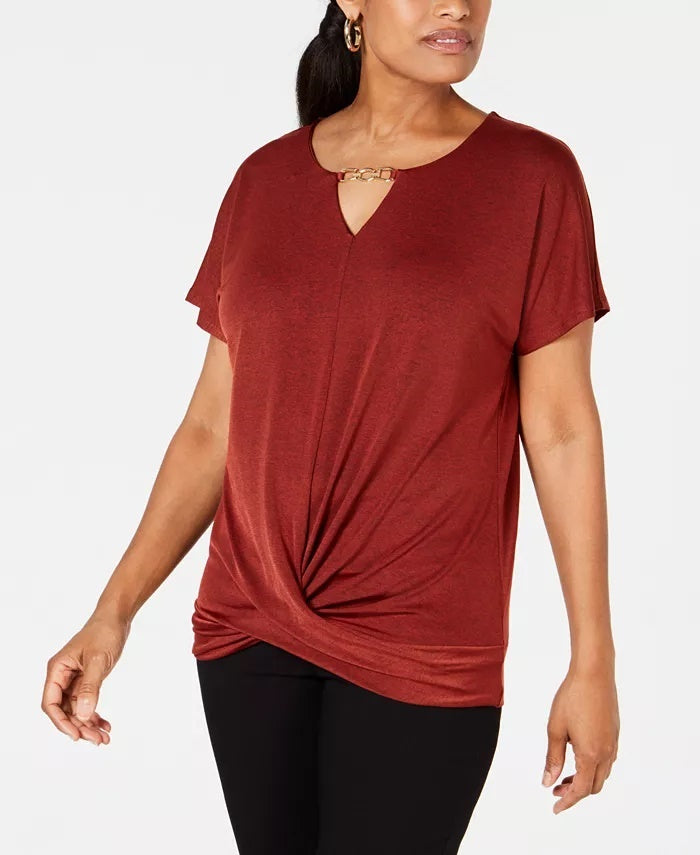 JM Collection Top Feminino com Frente Torcida Vermelho Tamanho Pequeno Pequeno