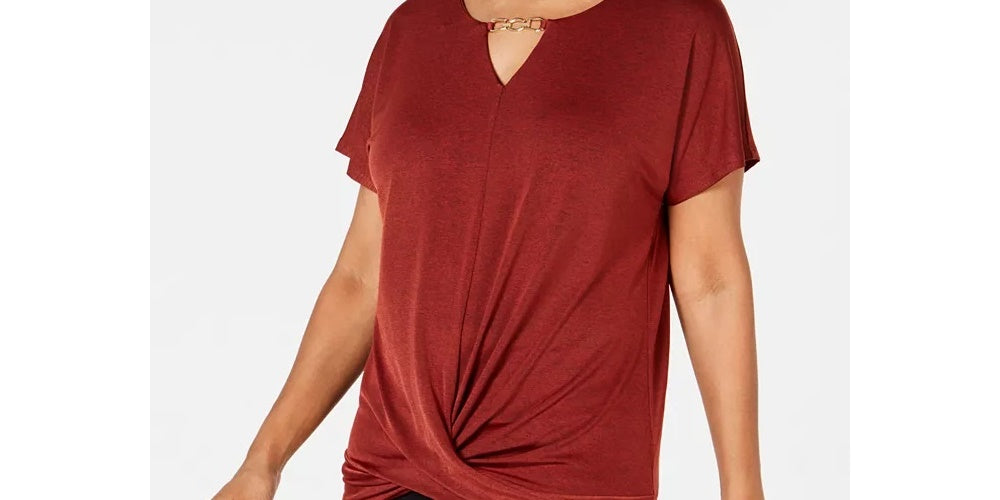 JM Collection Top Feminino com Frente Torcida Vermelho Tamanho Pequeno Pequeno