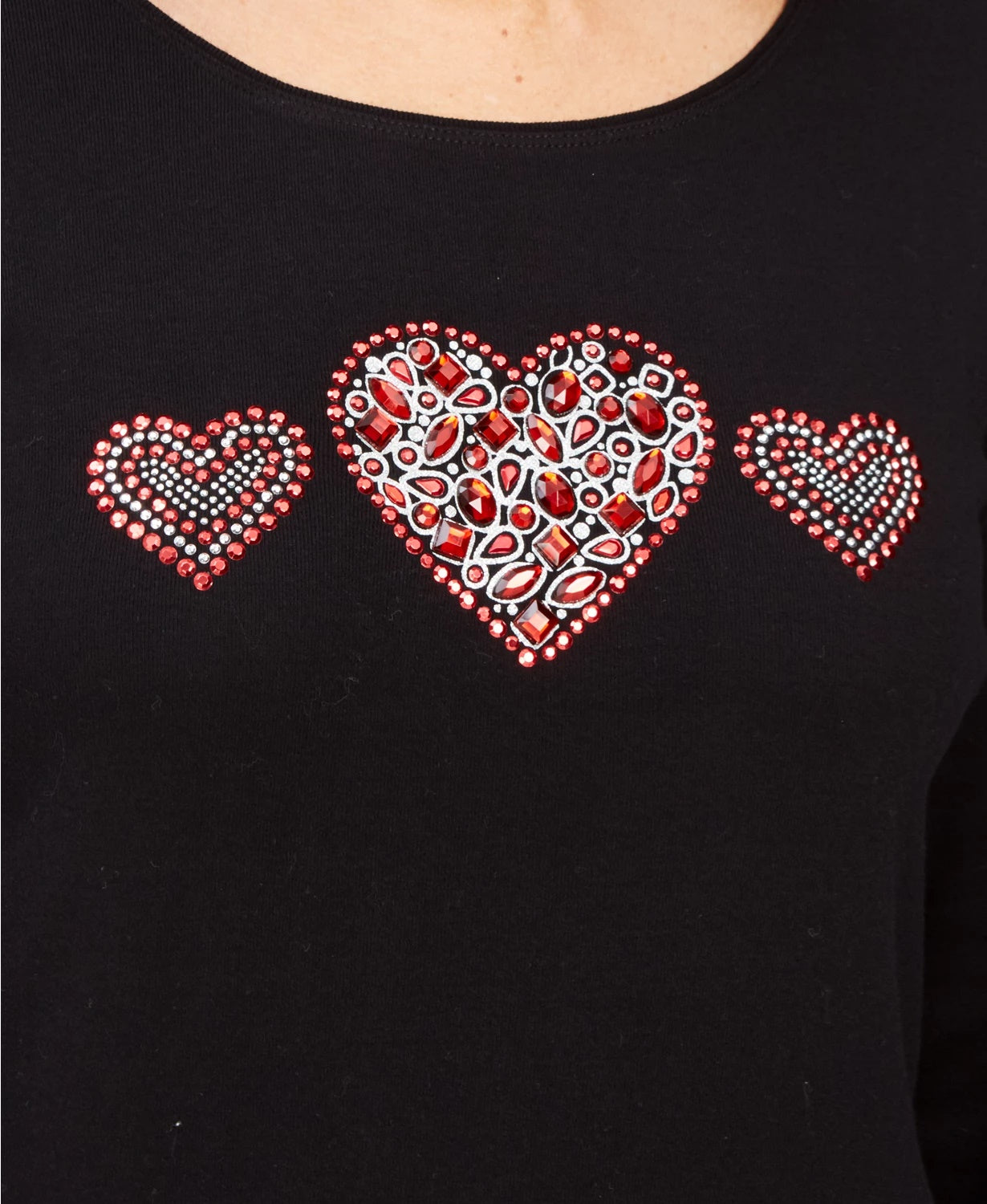 Karen Scott Top Feminino de Algodão com Strass e Coração Preto Tamanho X-S