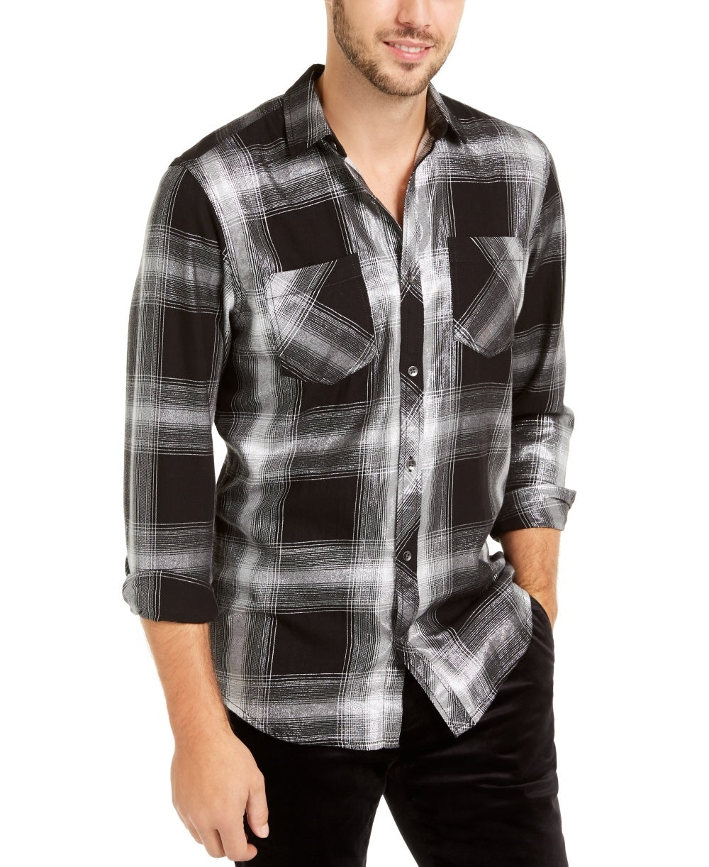 Camisa xadrez metálica masculina INC International Concepts cinza tamanho XXX-G