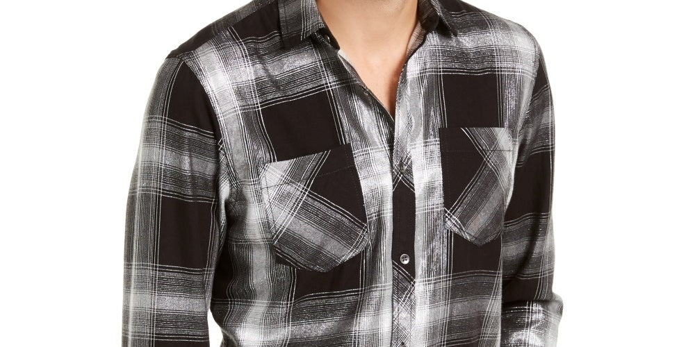 Camisa xadrez metálica masculina INC International Concepts cinza tamanho XXX-G