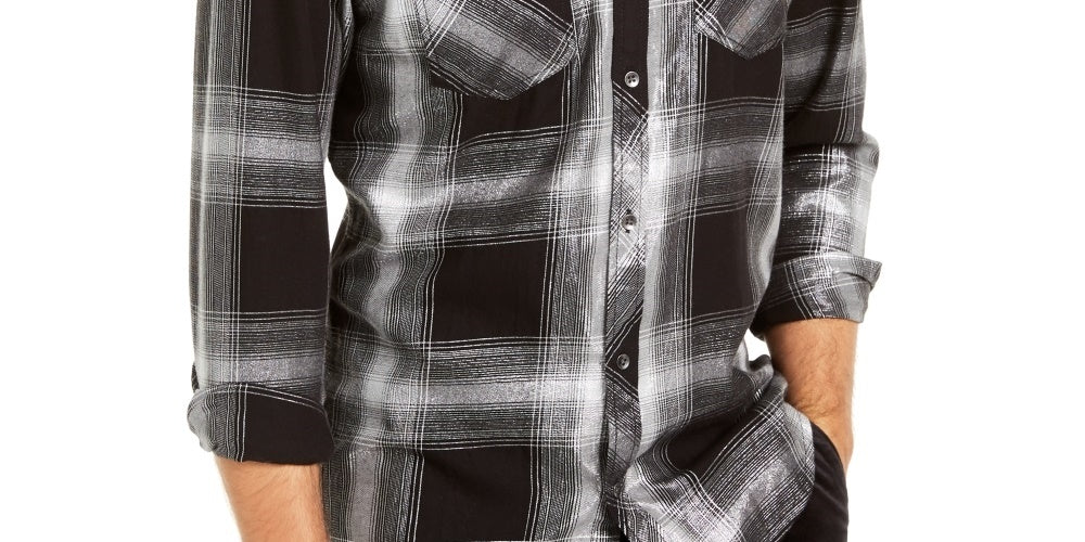 Camisa xadrez metálica masculina INC International Concepts cinza tamanho XXX-G
