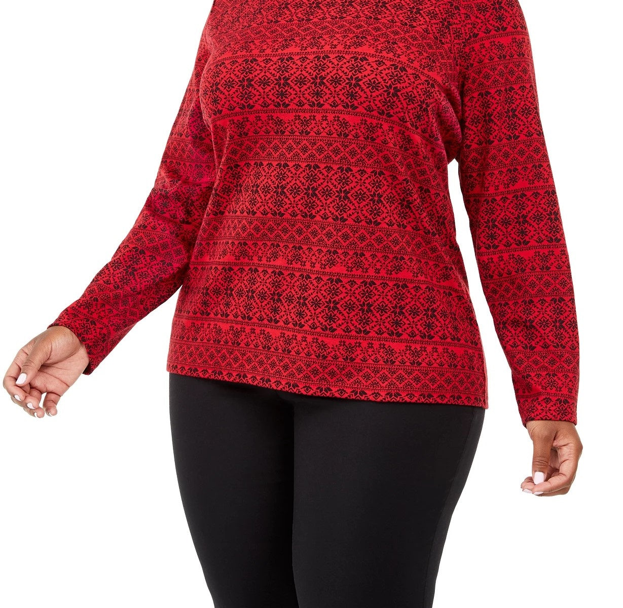 Karen Scott Plus Size Fair Isle Estampado Mock-neck Top Feminino Vermelho Brilhante Tamanho 2X