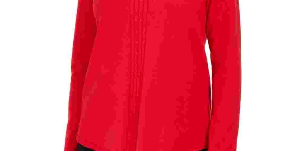 Karen Scott Suéter Feminino de Tricô de Algodão com Cabo Vermelho Tamanho XS