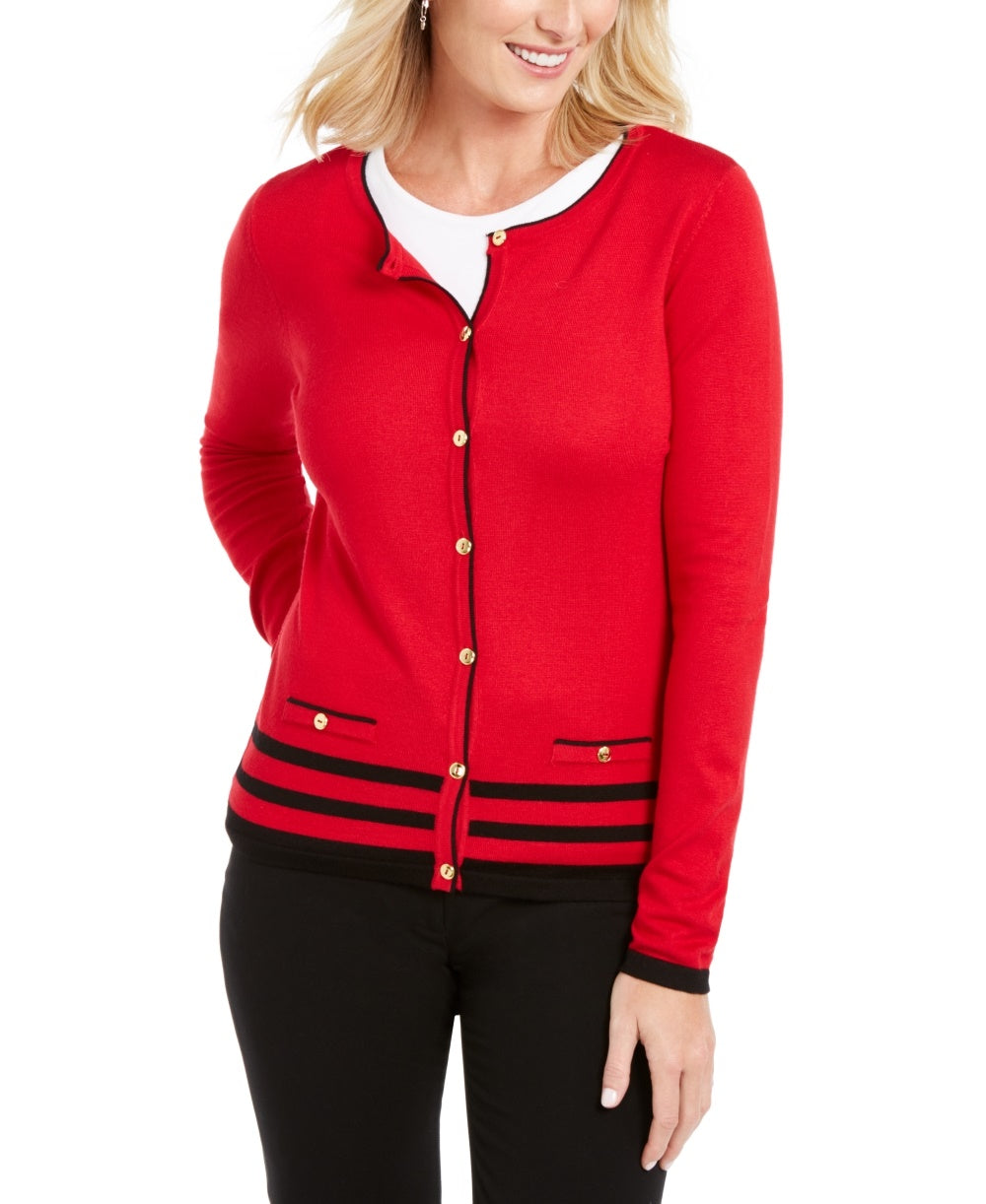 Karen Scott Cardigan Alexa Stripe Feminino Vermelho Tamanho Pequeno-Médio