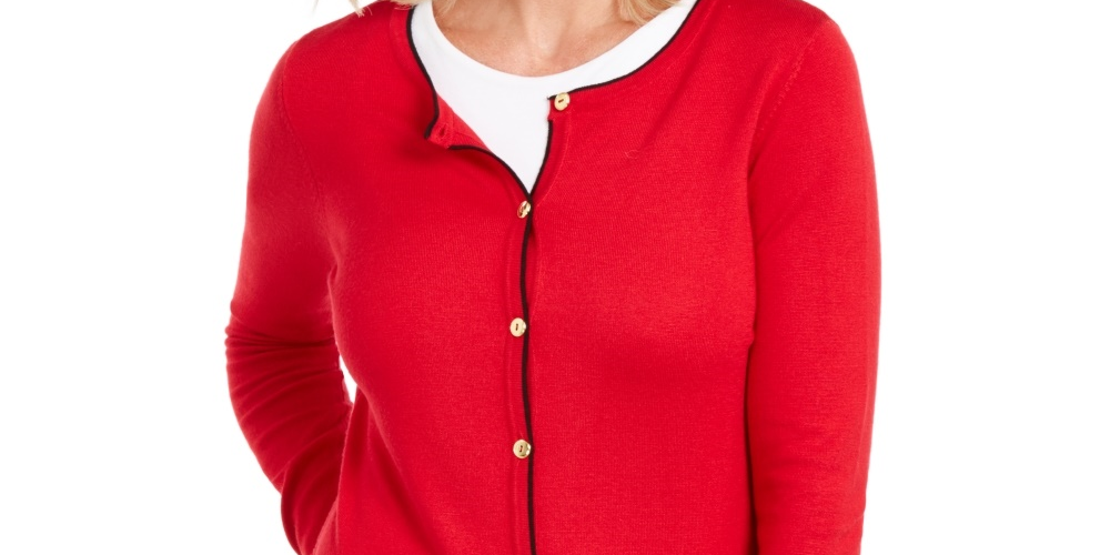 Karen Scott Cardigan Alexa Stripe Feminino Vermelho Tamanho Pequeno-Médio