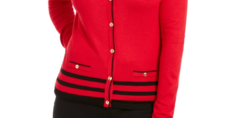Karen Scott Cardigan Alexa Stripe Feminino Vermelho Tamanho Pequeno-Médio