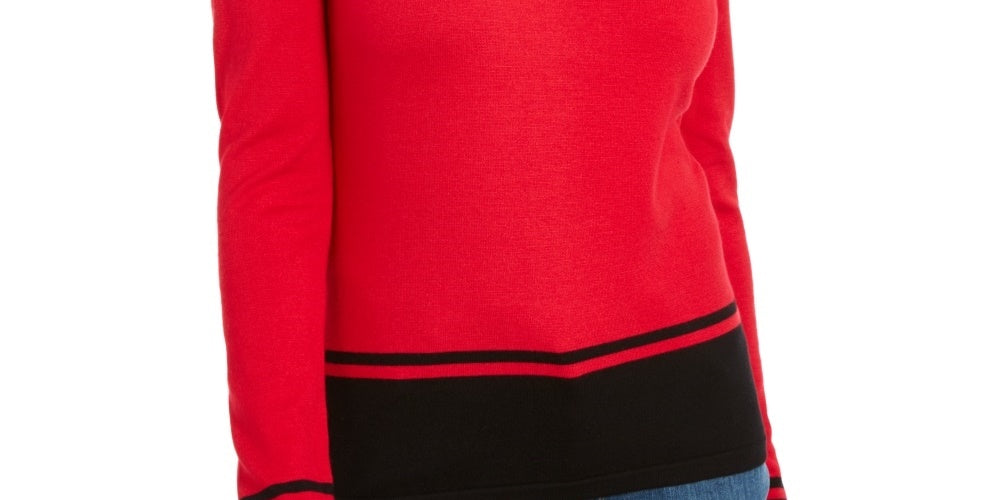 Karen Scott Suéter Feminino Colorblocked-Hem Vermelho Tamanho P