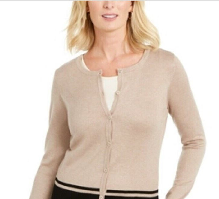 Karen Scott Cardigan Feminino Colorblock Bege Tamanho P