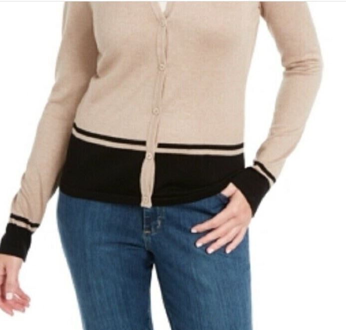 Karen Scott Cardigan Feminino Colorblock Bege Tamanho P